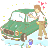 車を洗車しながらゴキゲンな男